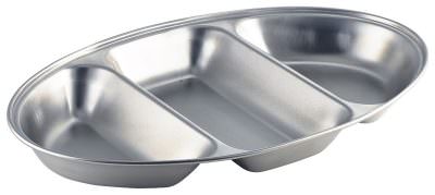 S/St.3 Div.Oval Veg Dish 14" Width 21.2cm