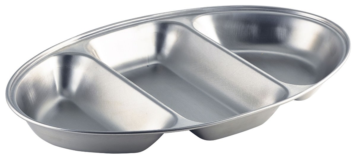 S/St.3 Div.Oval Veg Dish 14" Width 21.2cm