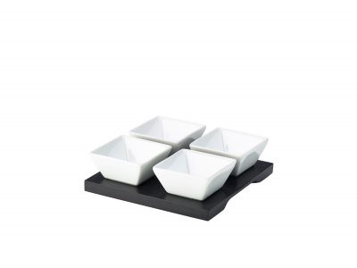 Black Wood Dip Tray Set 15 x 15cm W/ 4 Dishes