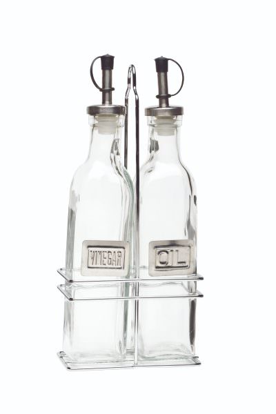 Square Glass Oil & Vinegar With Chrome Stand