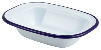 Enamel Rect. Pie Dish White & Blue 16cm
