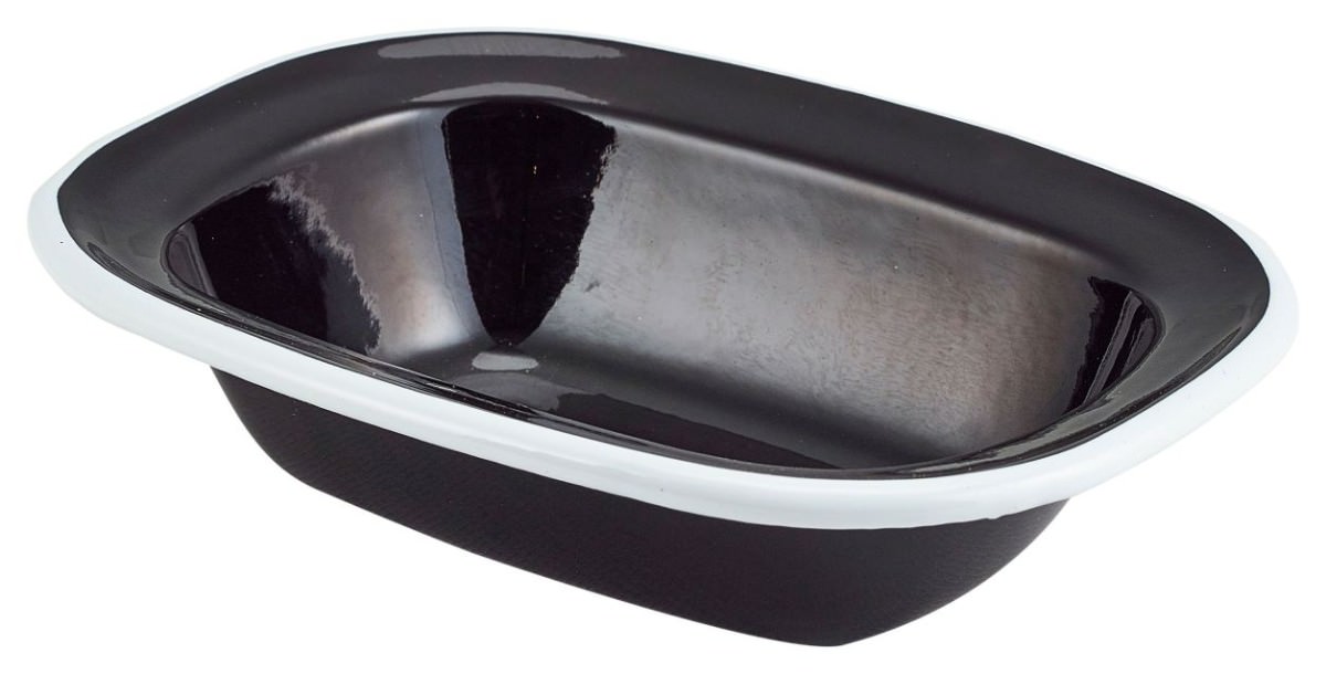 Enamel Pie Dish Black with White Rim 16cm