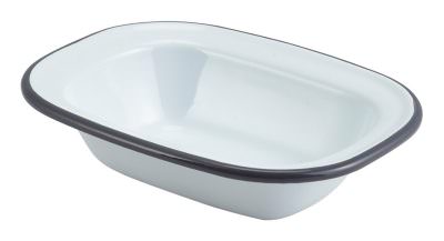 Enamel Rect. Pie Dish White with Grey Rim 16cm