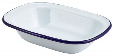 Enamel Rect. Pie Dish White & Blue 18cm