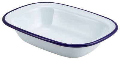 Enamel Rect. Pie Dish White & Blue 20cm