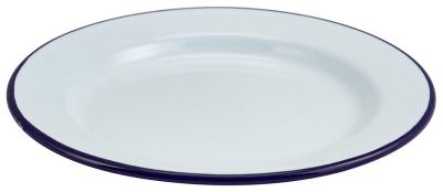 Enamel Wide Rim Plate White & Blue 20cm