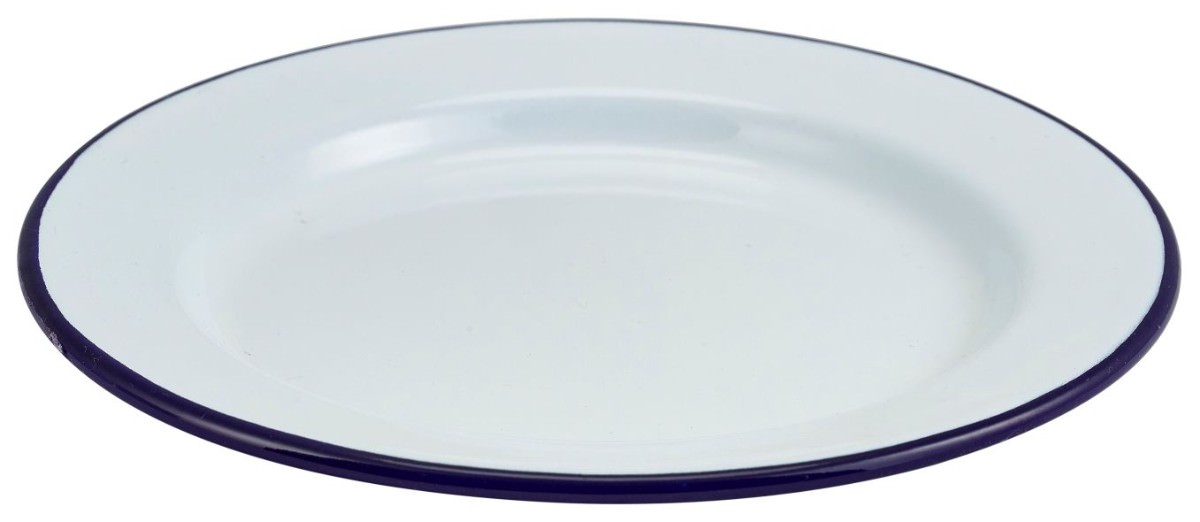 Enamel Wide Rim Plate White & Blue 20cm