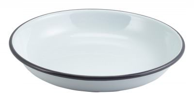 Enamel Rice/Pasta Plate White with Grey Rim 20cm