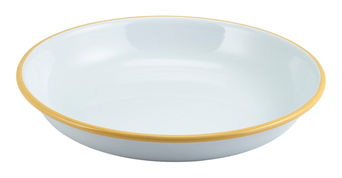 Enamel Rice/Pasta Plate White with Yellow Rim 20cm