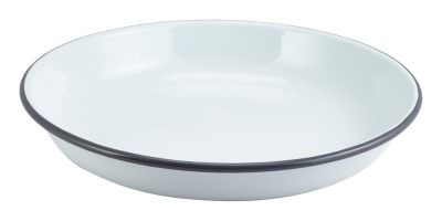 Enamel Rice/Pasta Plate White with Grey Rim 24cm