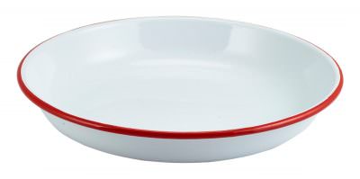 Enamel Rice/Pasta Plate White with Red Rim 24cm