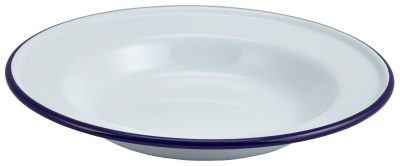 Enamel Deep Plate White & Blue 24cm