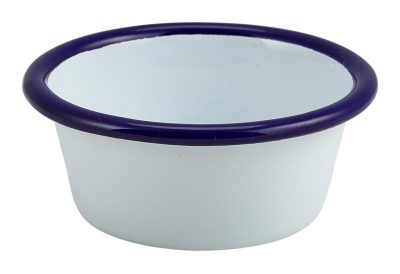 Enamel Ramekin White with Blue Rim 8cm Dia 90ml/3.2oz