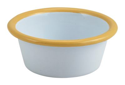 Enamel Ramekin White with Yellow Rim 8cm Dia 90ml/3.2oz