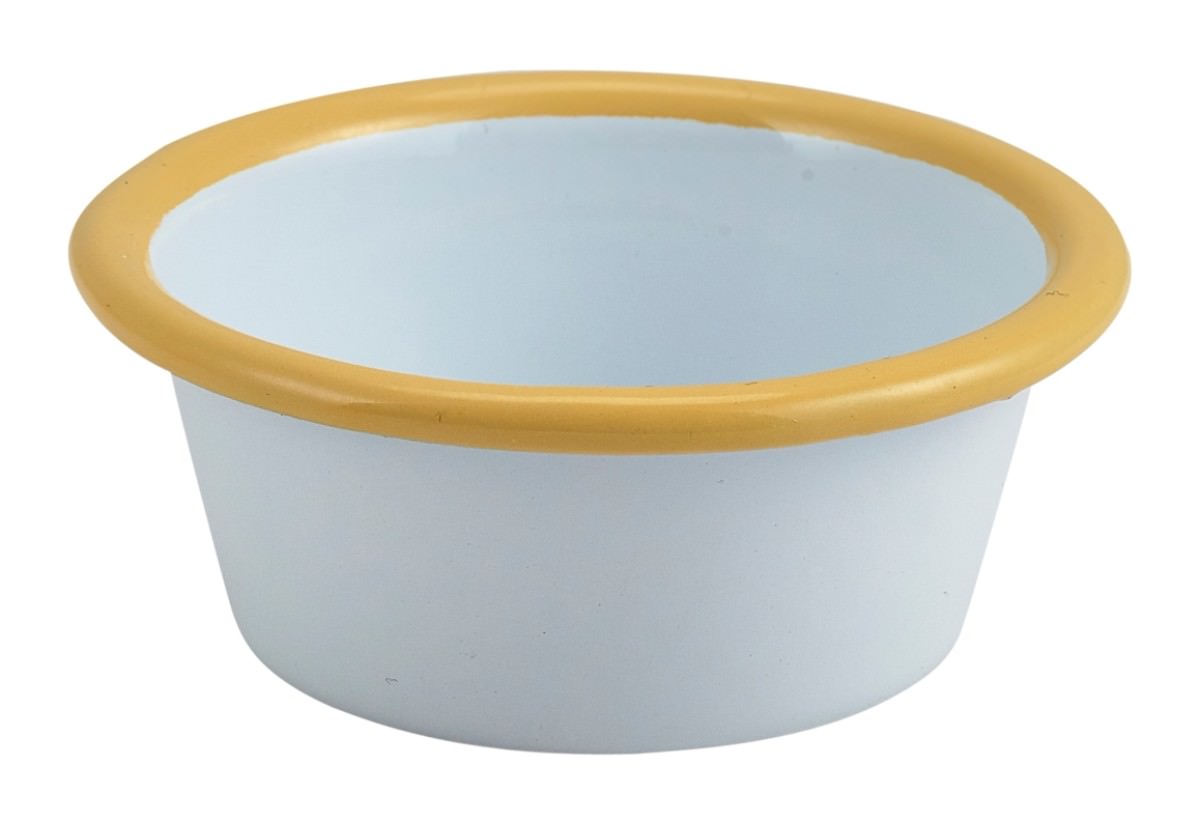 Enamel Ramekin White with Yellow Rim 8cm Dia 90ml/3.2oz