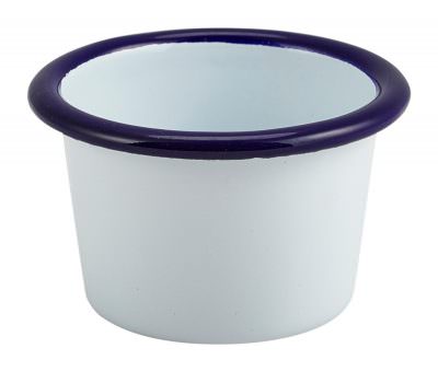 Enamel Ramekin White with Blue Rim 7cm Dia 90ml/3.2oz