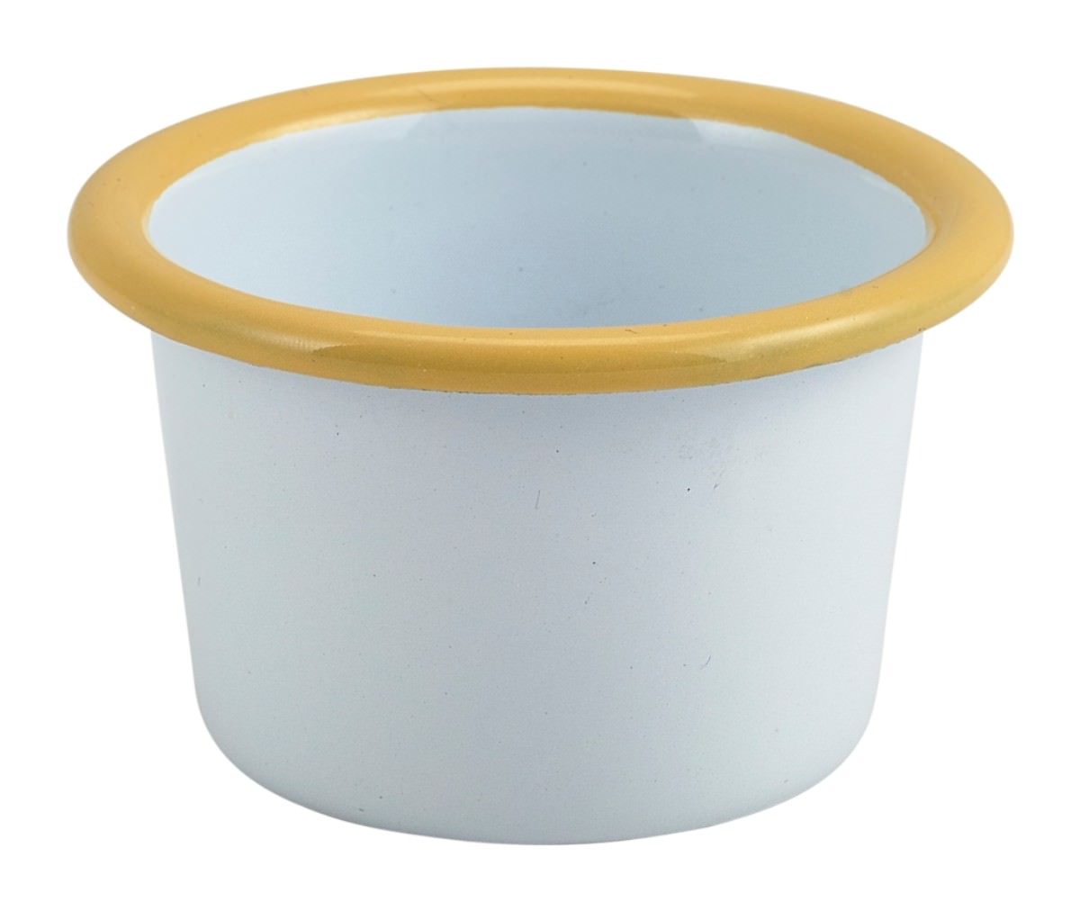 Enamel Ramekin White with Yellow Rim 7cm Dia 90ml/3.2oz