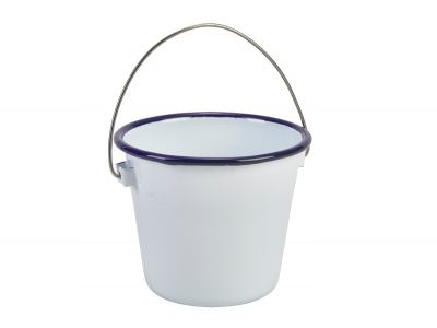 Enamel Bucket White with Blue Rim 10cm Dia