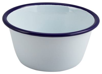 Enamel Round Deep Pie Dish White & Blue 12cm