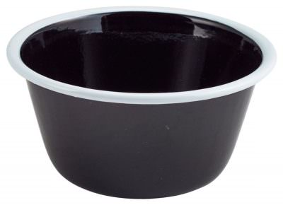 Enamel Deep Pie Dish Black with White Rim 12cm