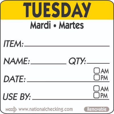 50mm Tuesday  Removable Day Label (500)