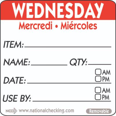 50mm Wednesday Removable Day Label (500)