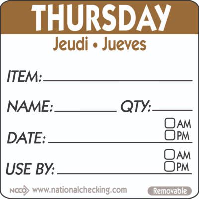 50mm Thursday Removable Day Label (500)