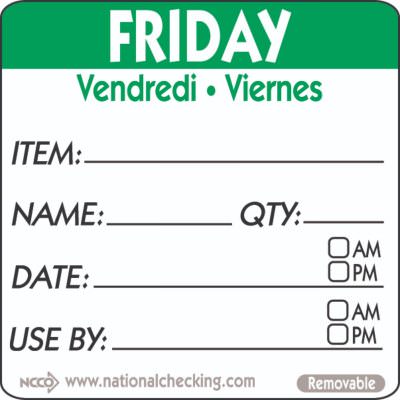50mm Friday Removable Day Label (500)