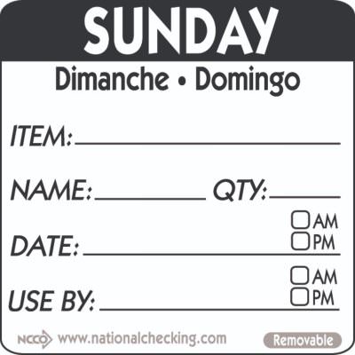 50mm Sunday Removable Day Label (500)