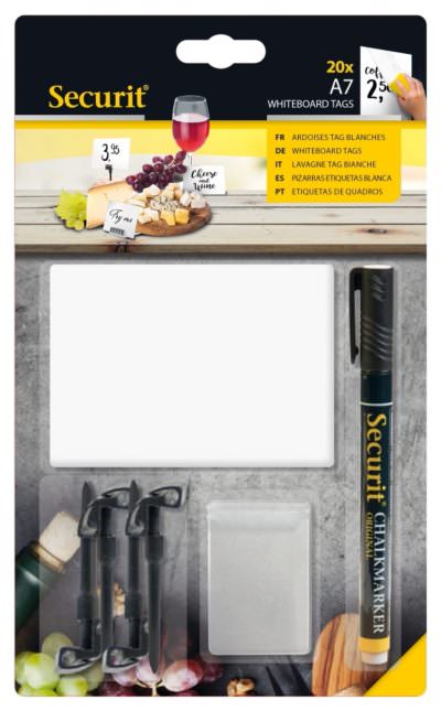 20 White Chalk Board Tags A7 + 1 Black Chalkmarker