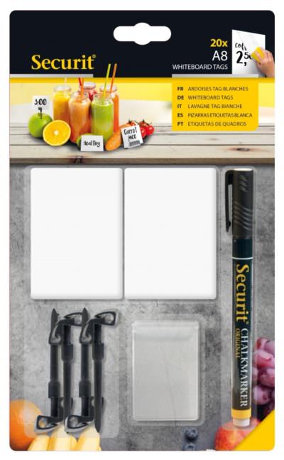 20 White Chalk Board Tags A8 + 1 Black Chalkmarker