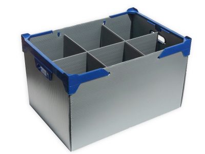 Glassware packing box with dividers showing how to pack glasses for moving safely