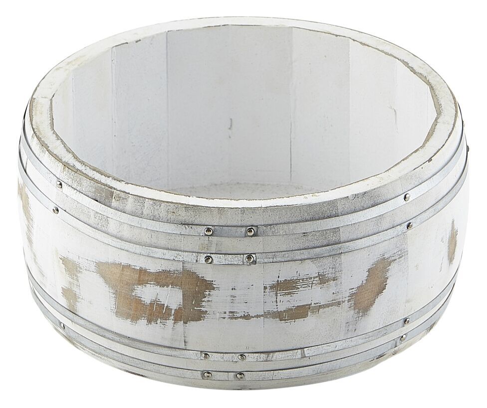 Miniature White Wash Wooden Barrel 16.5 Dia x 8cm