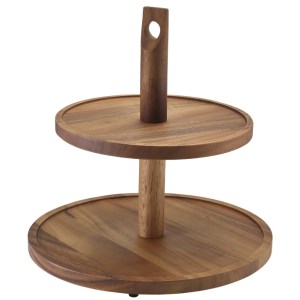 GenWare Acacia Wood Two Tier Cake Stand
