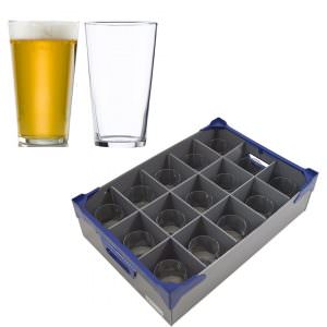 Vicrila Fully Tempered Conil Beer Glasses - 15 Pack & Beer Glass Storage Box 57cl / 20oz